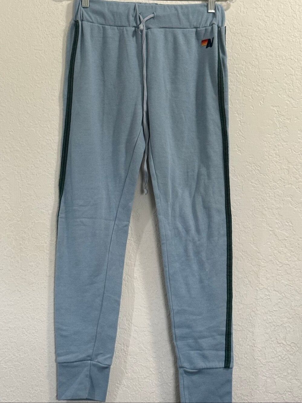 light blue Aviator Nation sweatpants featuring side striping Small soft warm